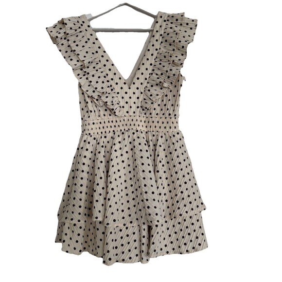 NEW LINE & DOT Kimmi Mini Dress Sz S Ivory Brown Dots Boho Ruffle Romantic - Picture 16 of 16